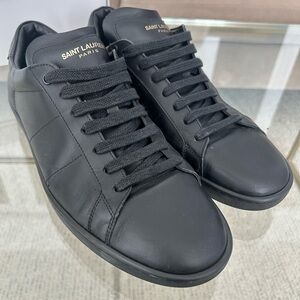 Saint Laurent Black Leather Low-Top Lace-Up Sneakers with Gold Logo
